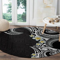 Aloha Polynesian Plumeria Flower Round Carpet Black White Color LT03 - Polynesian Pride