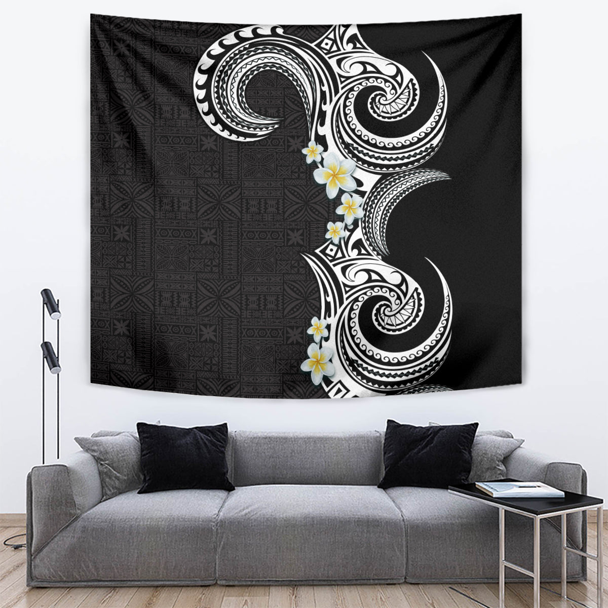 Aloha Polynesian Plumeria Flower Tapestry Black White Color LT03 Black - Polynesian Pride