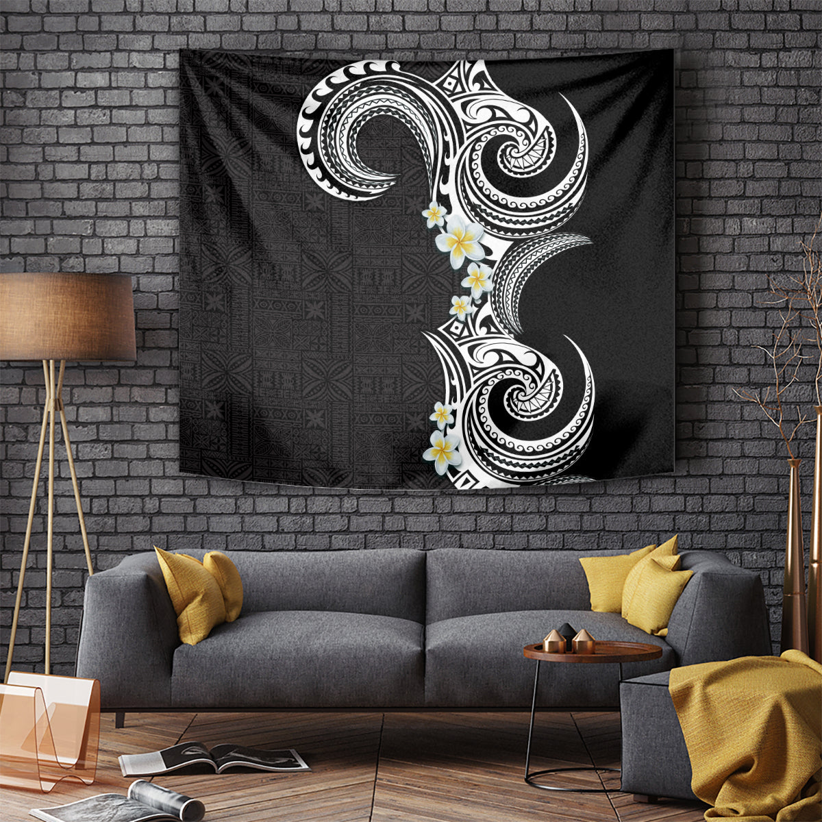 Aloha Polynesian Plumeria Flower Tapestry Black White Color LT03 - Polynesian Pride