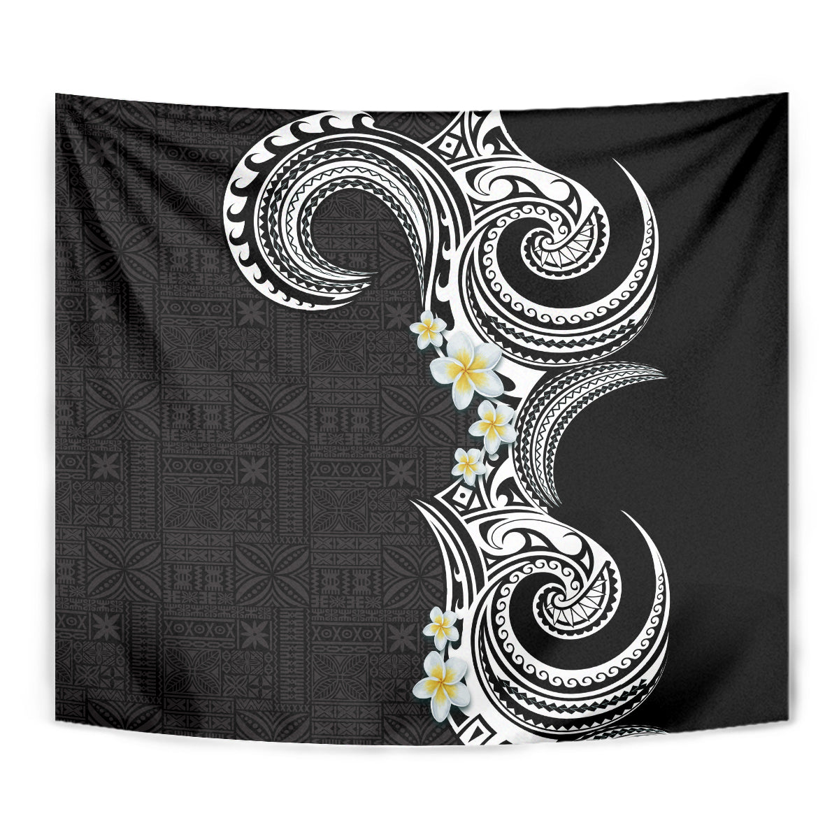 Aloha Polynesian Plumeria Flower Tapestry Black White Color LT03 - Polynesian Pride
