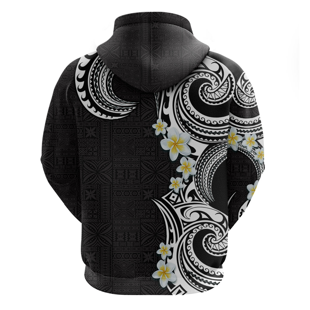 Aloha Polynesian Plumeria Flower Zip Hoodie Black White Color LT03 - Polynesian Pride