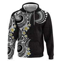 Aloha Polynesian Plumeria Flower Zip Hoodie Black White Color LT03 Pullover Hoodie Black - Polynesian Pride