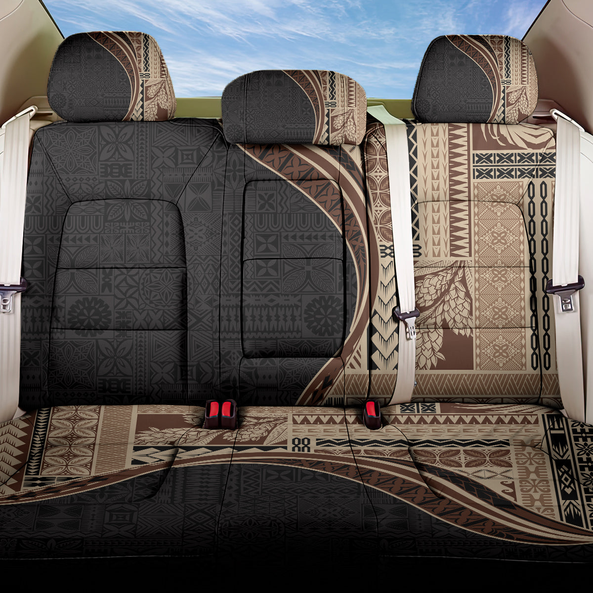 Samoa Siapo Motif and Tapa Pattern Half Style Back Car Seat Cover Beige Color LT03 One Size Beige - Polynesian Pride