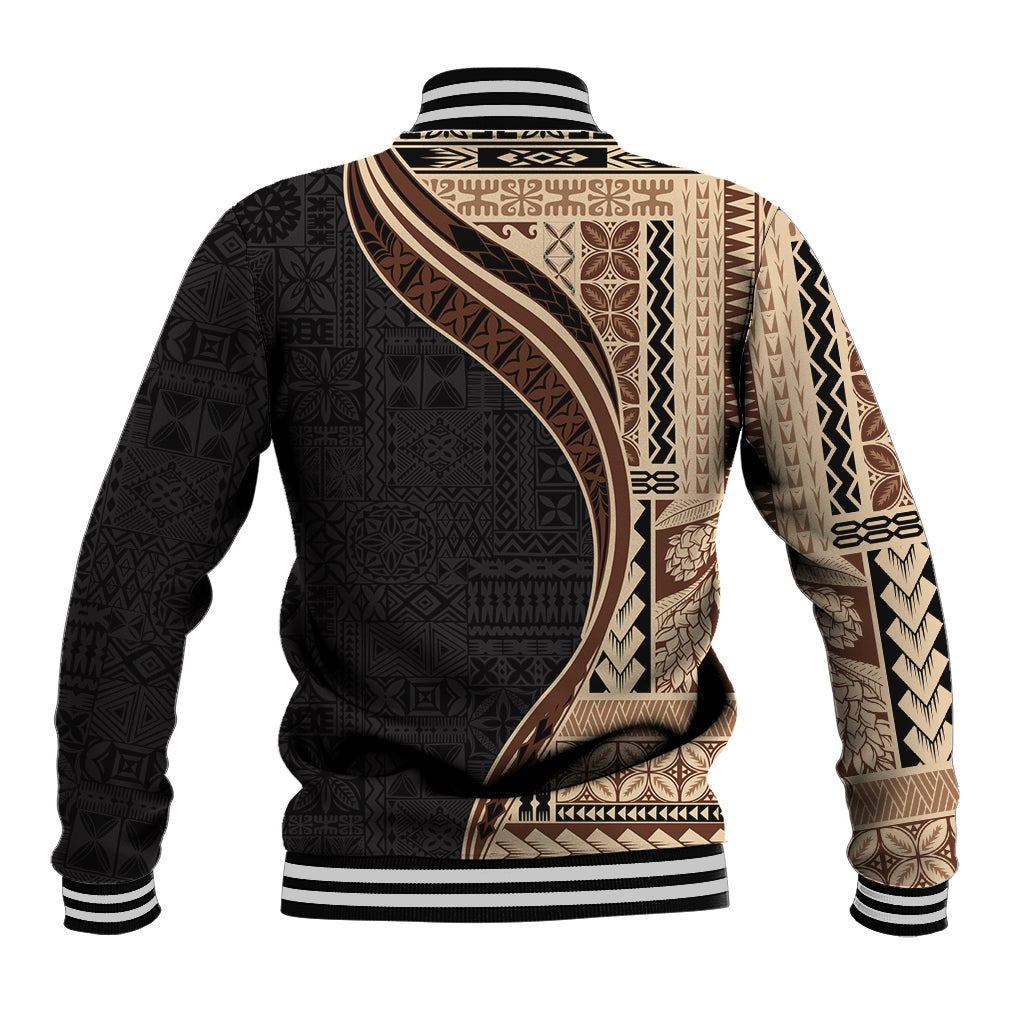 Samoa Siapo Motif and Tapa Pattern Half Style Baseball Jacket Beige Color LT03 - Polynesian Pride