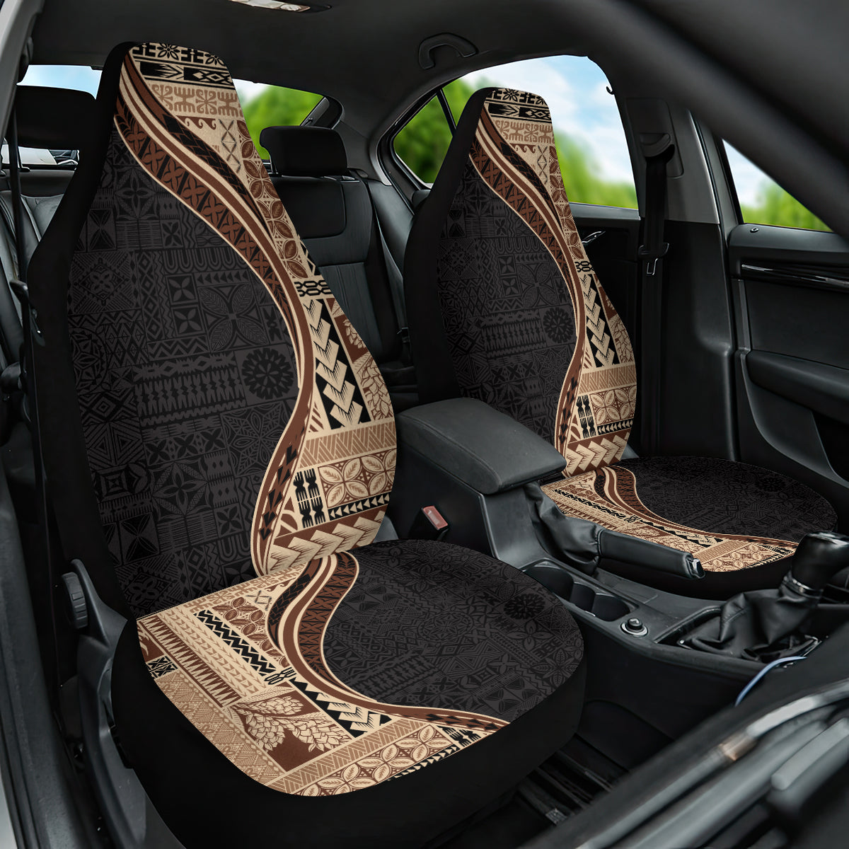 Samoa Siapo Motif and Tapa Pattern Half Style Car Seat Cover Beige Color LT03 One Size Beige - Polynesian Pride