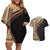 Samoa Siapo Motif and Tapa Pattern Half Style Couples Matching Off Shoulder Short Dress and Hawaiian Shirt Beige Color