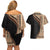 Samoa Siapo Motif and Tapa Pattern Half Style Couples Matching Off Shoulder Short Dress and Hawaiian Shirt Beige Color