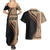 Samoa Siapo Motif and Tapa Pattern Half Style Couples Matching Summer Maxi Dress and Hawaiian Shirt Beige Color