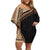 Samoa Siapo Motif and Tapa Pattern Half Style Family Matching Off Shoulder Short Dress and Hawaiian Shirt Beige Color