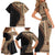 Samoa Siapo Motif and Tapa Pattern Half Style Family Matching Short Sleeve Bodycon Dress and Hawaiian Shirt Beige Color