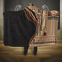 Samoa Siapo Motif and Tapa Pattern Half Style Hooded Blanket Beige Color LT03 One Size Beige - Polynesian Pride