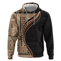 Samoa Siapo Motif and Tapa Pattern Half Style Hoodie Beige Color LT03 Pullover Hoodie Beige - Polynesian Pride