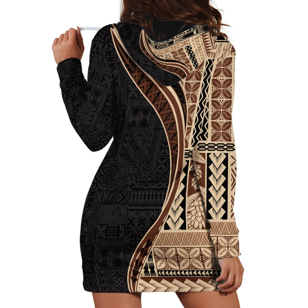 Samoa Siapo Motif and Tapa Pattern Half Style Hoodie Dress Beige Color LT03 - Polynesian Pride