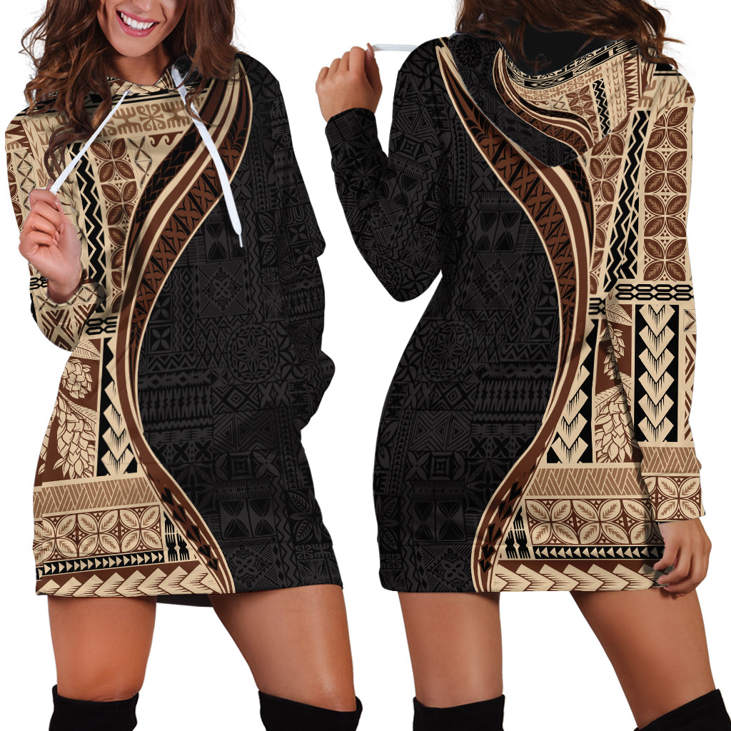 Samoa Siapo Motif and Tapa Pattern Half Style Hoodie Dress Beige Color LT03 - Polynesian Pride