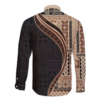 Samoa Siapo Motif and Tapa Pattern Half Style Long Sleeve Button Shirt Beige Color LT03 - Polynesian Pride