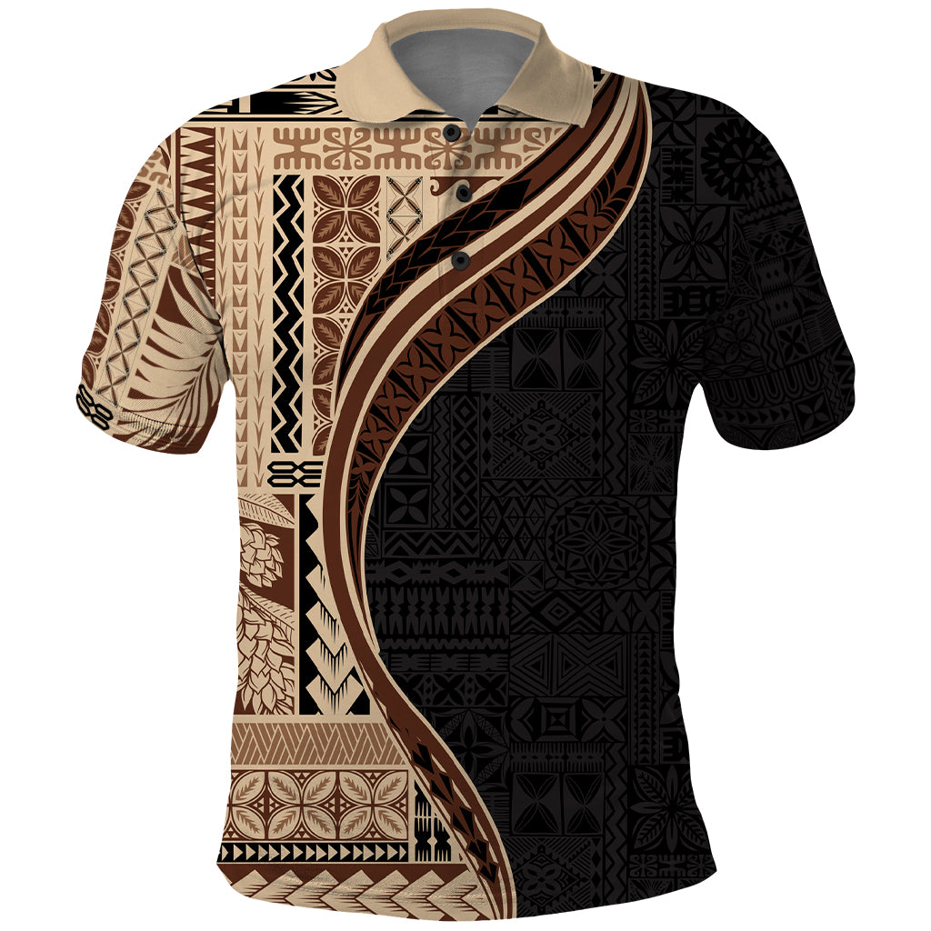 Samoa Siapo Motif and Tapa Pattern Polo Shirt - Beige Color LT03 Beige - Polynesian Pride