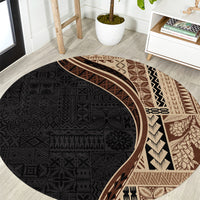 Samoa Siapo Motif and Tapa Pattern Half Style Round Carpet Beige Color LT03 Beige - Polynesian Pride
