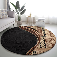 Samoa Siapo Motif and Tapa Pattern Half Style Round Carpet Beige Color LT03 - Polynesian Pride