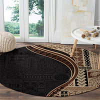 Samoa Siapo Motif and Tapa Pattern Half Style Round Carpet Beige Color LT03 - Polynesian Pride
