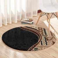 Samoa Siapo Motif and Tapa Pattern Half Style Round Carpet Beige Color LT03 - Polynesian Pride