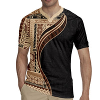 Samoa Siapo Motif and Tapa Pattern Half Style Rugby Jersey Beige Color LT03 - Polynesian Pride