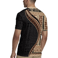 Samoa Siapo Motif and Tapa Pattern Half Style Rugby Jersey Beige Color LT03 - Polynesian Pride
