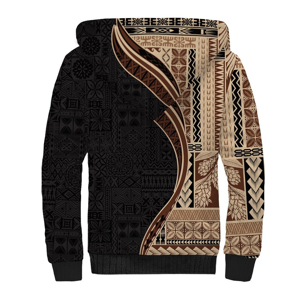 Samoa Siapo Motif and Tapa Pattern Half Style Sherpa Hoodie Beige Color LT03 - Polynesian Pride