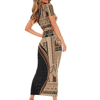 Samoa Siapo Motif and Tapa Pattern Half Style Short Sleeve Bodycon Dress Beige Color LT03 - Polynesian Pride