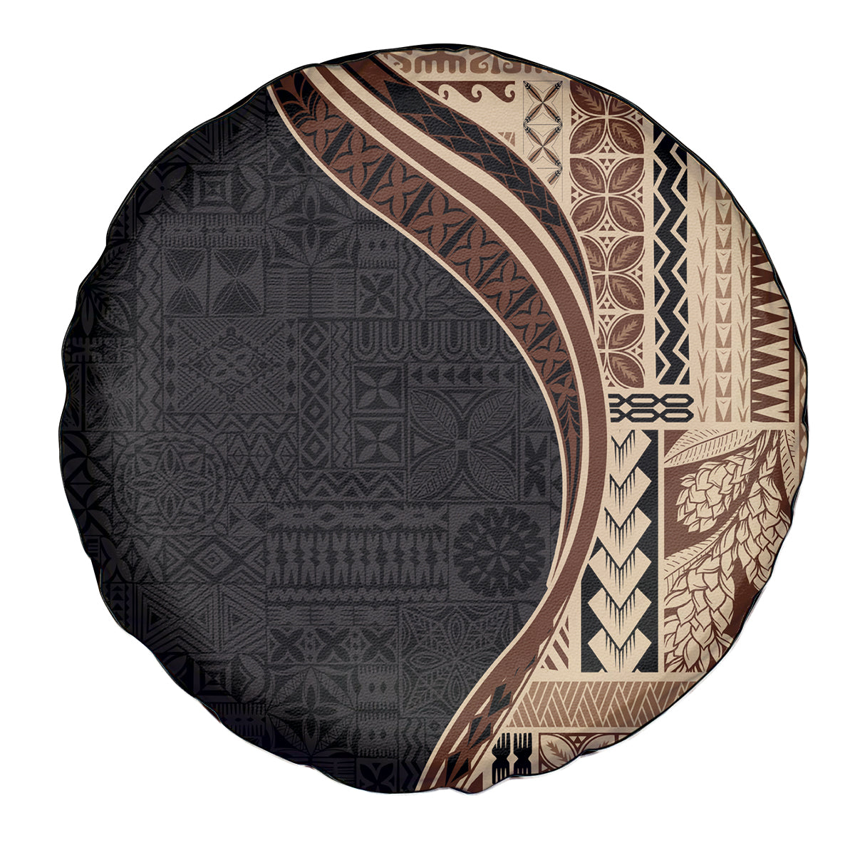 Samoa Siapo Motif and Tapa Pattern Half Style Spare Tire Cover Beige Color LT03 - Polynesian Pride