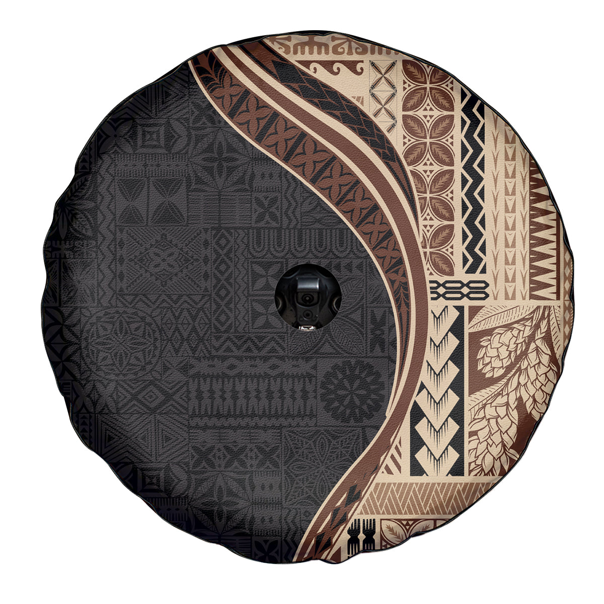 Samoa Siapo Motif and Tapa Pattern Half Style Spare Tire Cover Beige Color LT03 - Polynesian Pride