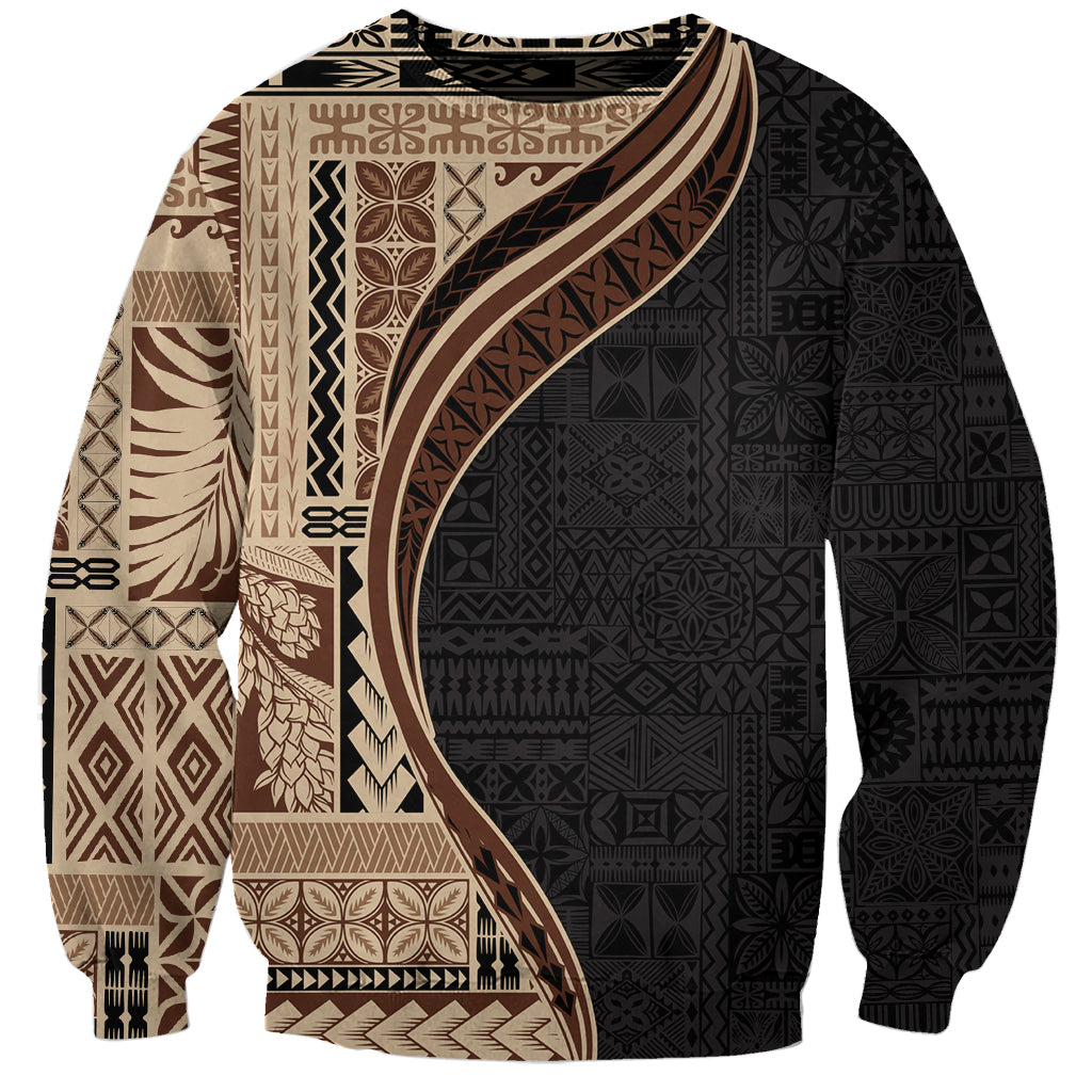 Samoa Siapo Motif and Tapa Pattern Half Style Sweatshirt Beige Color LT03 Unisex Beige - Polynesian Pride