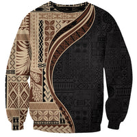 Samoa Siapo Motif and Tapa Pattern Half Style Sweatshirt Beige Color LT03 Unisex Beige - Polynesian Pride