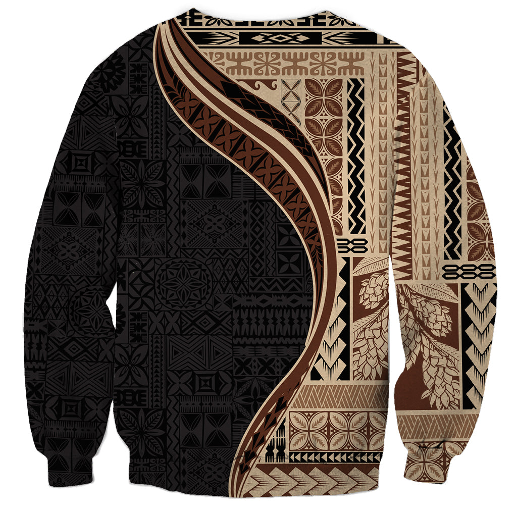 Samoa Siapo Motif and Tapa Pattern Half Style Sweatshirt Beige Color LT03 - Polynesian Pride