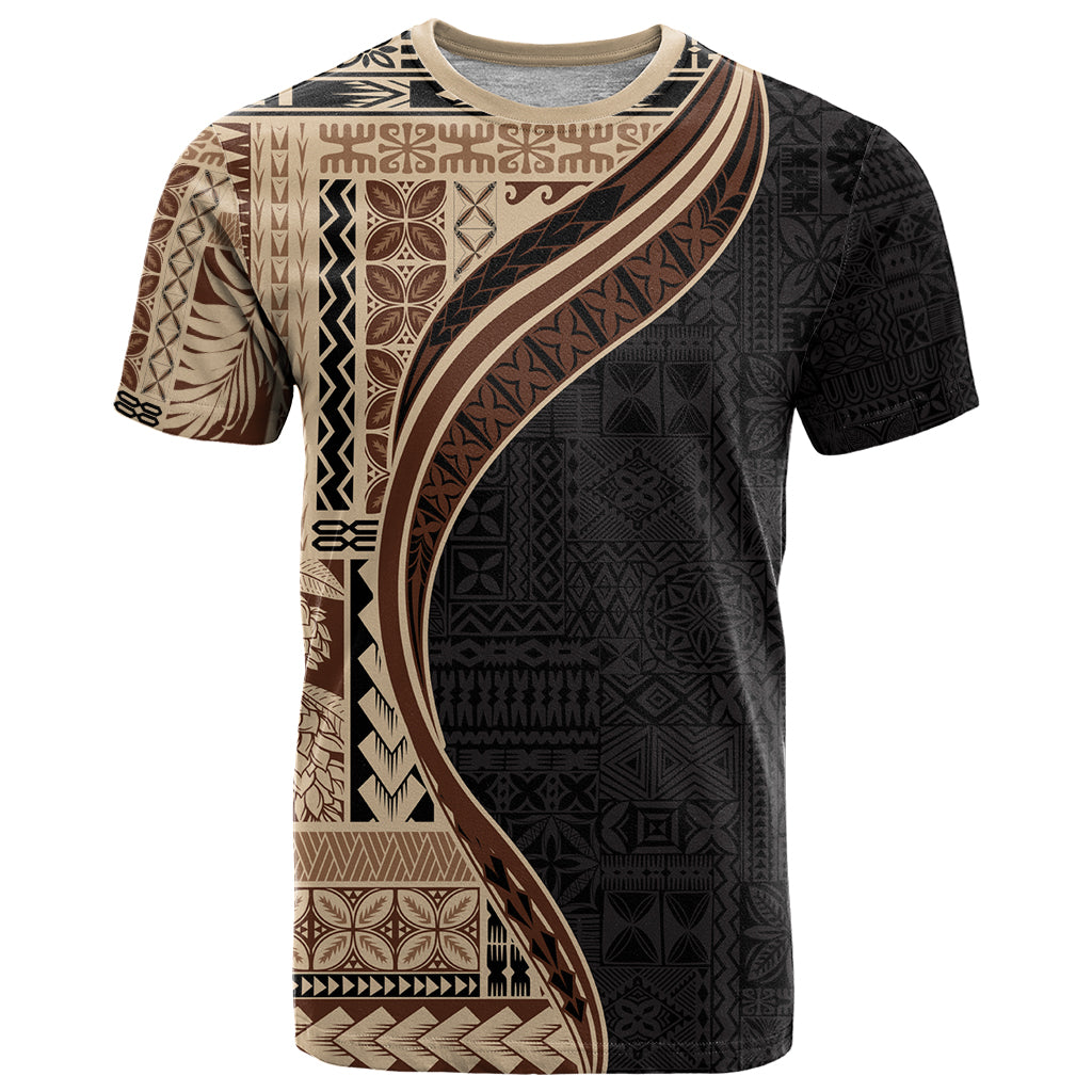 Samoa Siapo Motif and Tapa Pattern Half Style T Shirt Beige Color LT03 Beige - Polynesian Pride