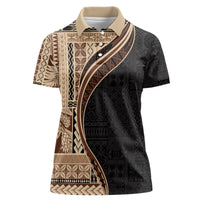Samoa Siapo Motif and Tapa Pattern Women Polo Shirt - Beige Color LT03 Female Beige - Polynesian Pride