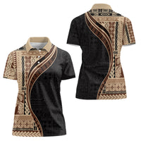 Samoa Siapo Motif and Tapa Pattern Women Polo Shirt - Beige Color LT03 - Polynesian Pride