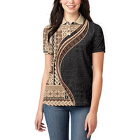 Samoa Siapo Motif and Tapa Pattern Women Polo Shirt - Beige Color LT03 - Polynesian Pride
