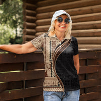 Samoa Siapo Motif and Tapa Pattern Women Polo Shirt - Beige Color LT03 - Polynesian Pride
