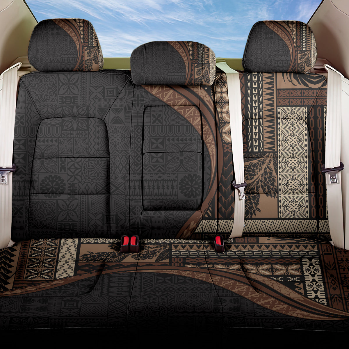 Samoa Siapo Motif and Tapa Pattern Half Style Back Car Seat Cover Black Color LT03 One Size Black - Polynesian Pride