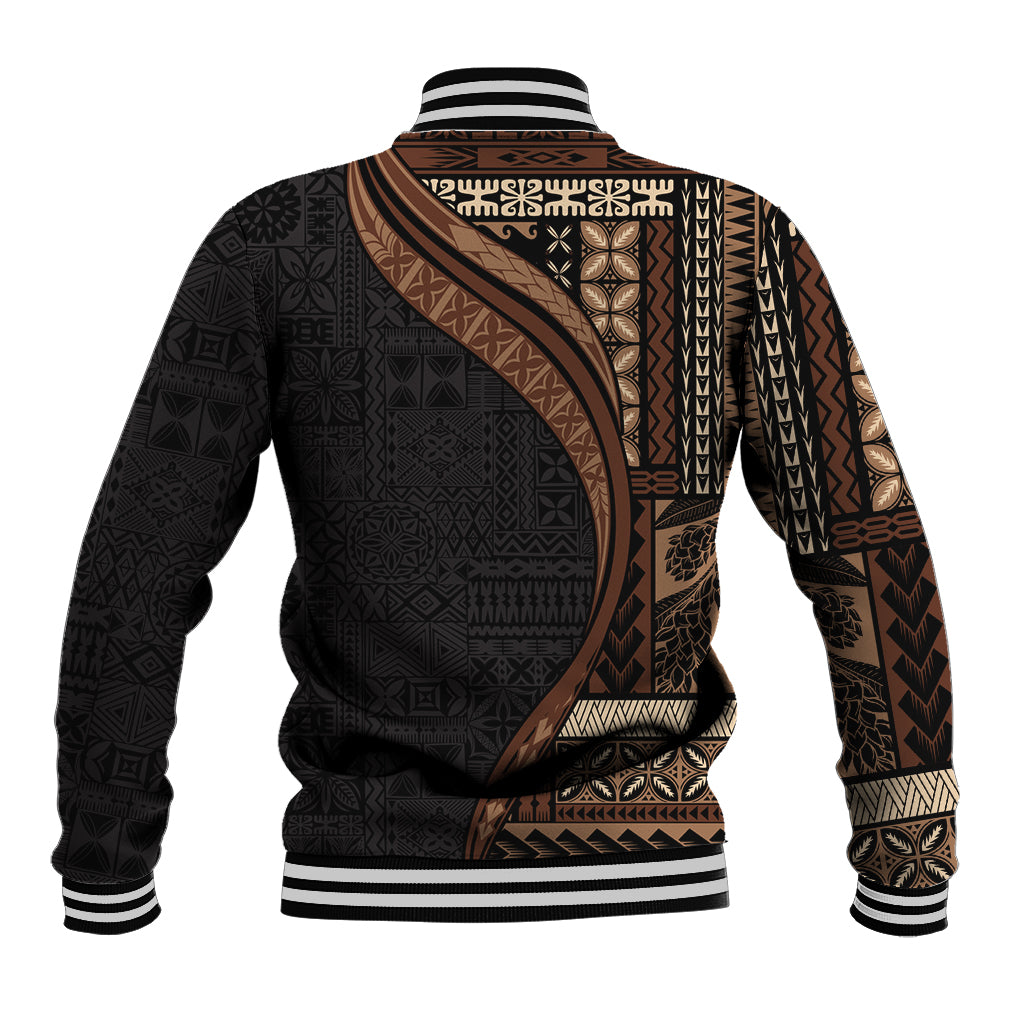 Samoa Siapo Motif and Tapa Pattern Half Style Baseball Jacket Black Color LT03 - Polynesian Pride