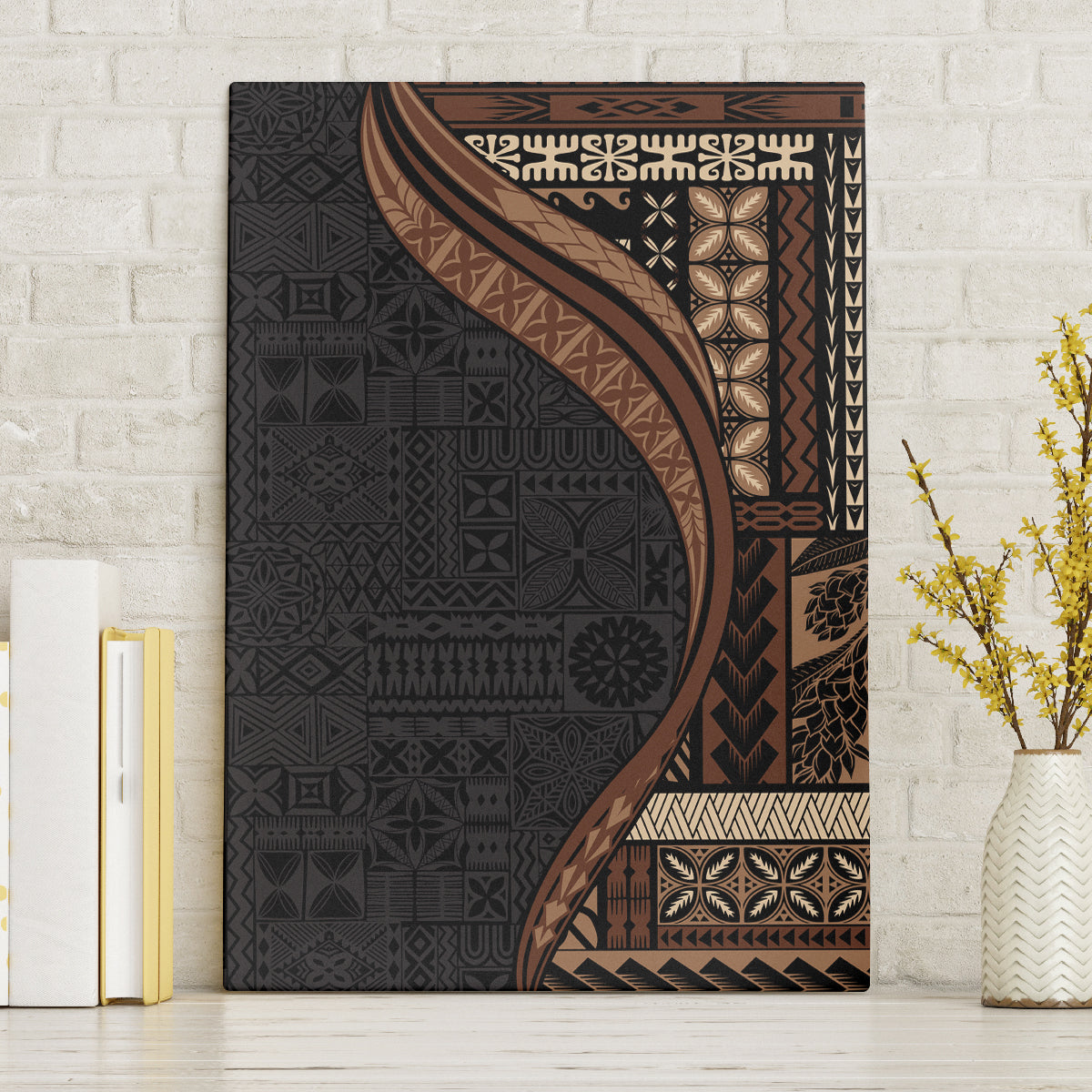 Samoa Siapo Motif and Tapa Pattern Half Style Canvas Wall Art Black Color LT03 Without Frame Black - Polynesian Pride