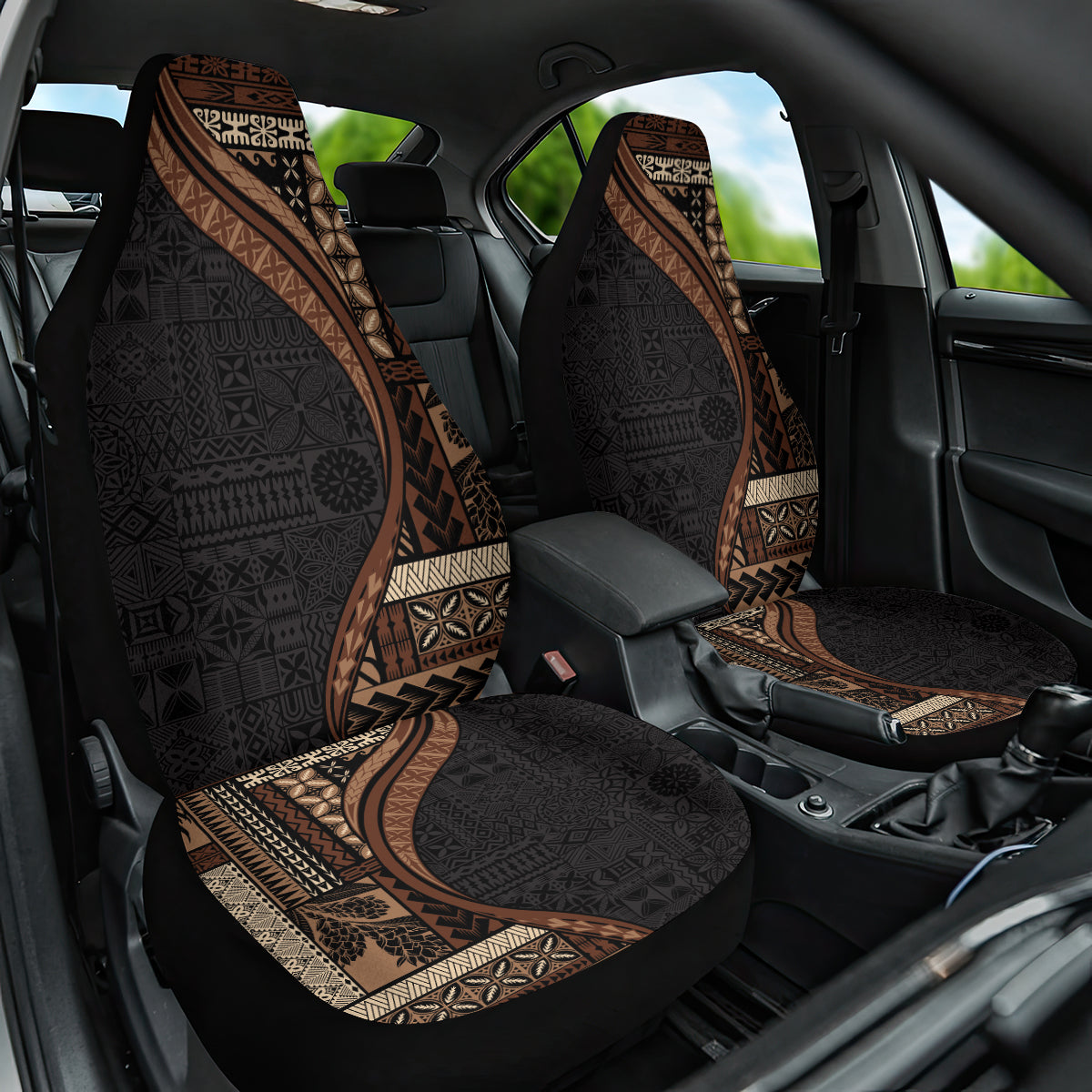 Samoa Siapo Motif and Tapa Pattern Half Style Car Seat Cover Black Color LT03 One Size Black - Polynesian Pride
