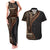 Samoa Siapo Motif and Tapa Pattern Half Style Couples Matching Tank Maxi Dress and Hawaiian Shirt Black Color