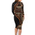 Samoa Siapo Motif and Tapa Pattern Half Style Family Matching Long Sleeve Bodycon Dress and Hawaiian Shirt Black Color