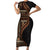 Samoa Siapo Motif and Tapa Pattern Half Style Family Matching Short Sleeve Bodycon Dress and Hawaiian Shirt Black Color