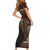 Samoa Siapo Motif and Tapa Pattern Half Style Family Matching Short Sleeve Bodycon Dress and Hawaiian Shirt Black Color