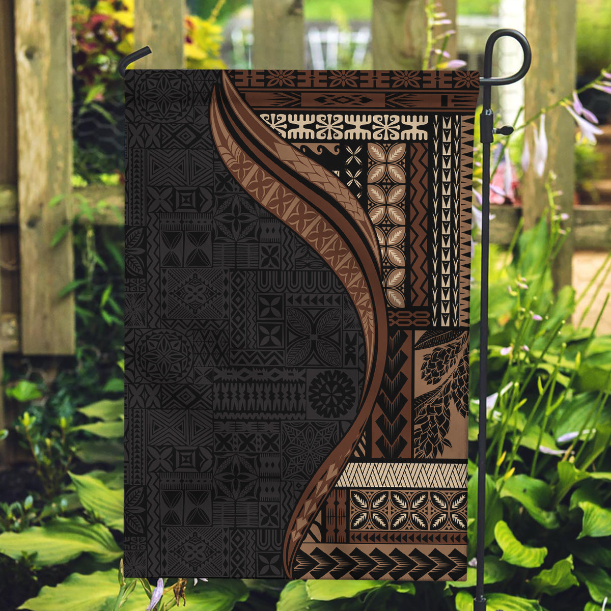 Samoa Siapo Motif and Tapa Pattern Half Style Garden Flag Black Color LT03 Garden Flag Black - Polynesian Pride