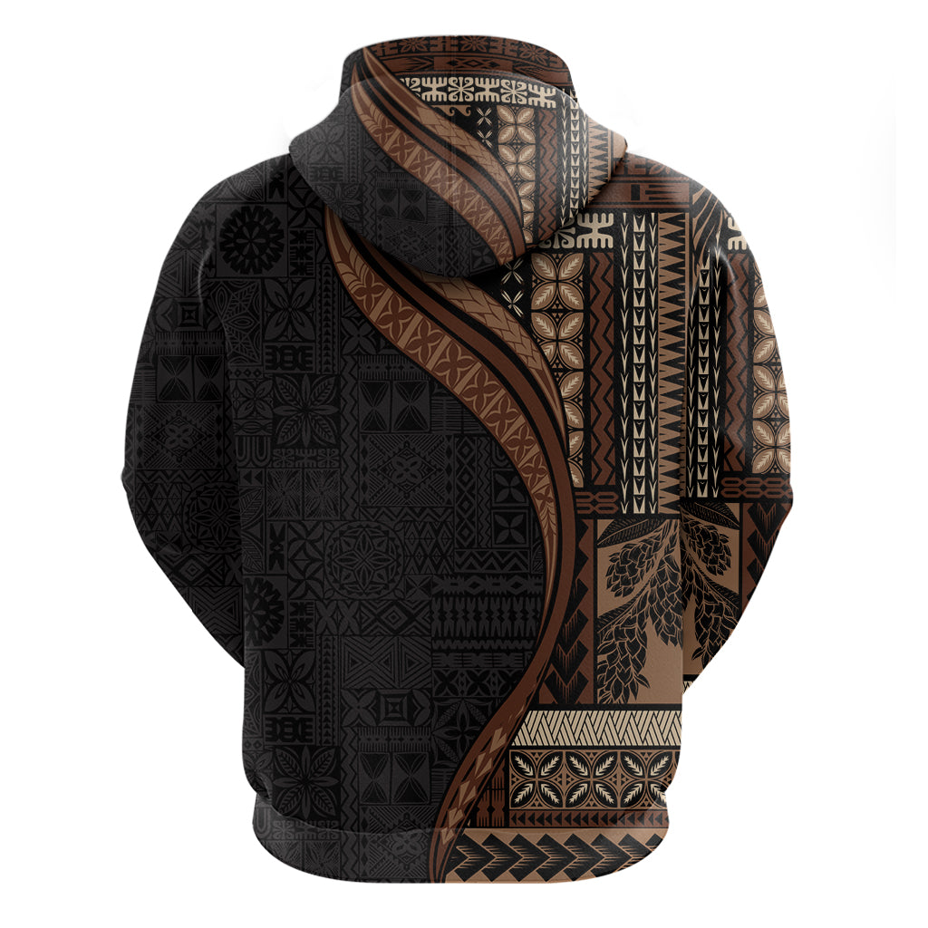 Samoa Siapo Motif and Tapa Pattern Half Style Hoodie Black Color LT03 - Polynesian Pride