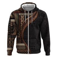 Samoa Siapo Motif and Tapa Pattern Half Style Hoodie Black Color LT03 Zip Hoodie Black - Polynesian Pride