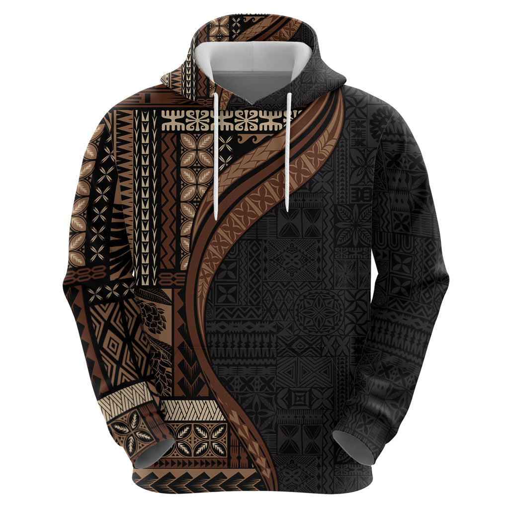 Samoa Siapo Motif and Tapa Pattern Half Style Hoodie Black Color LT03 - Polynesian Pride